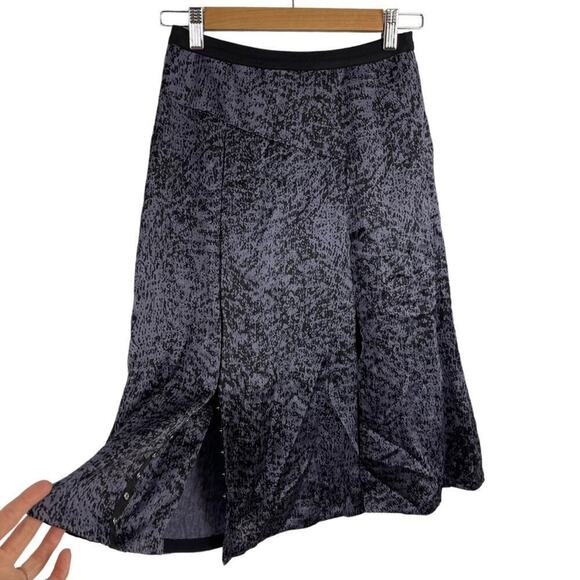 Rebecca Taylor White Noise Purple Black Snap Up Slit Silk A Line Pleat Skirt 0 - Picture 4 of 15